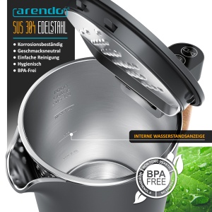 Fierbator electric Arendo 306929, 1.5L, 2200W, temperatura ajustabila, negru - Img 5