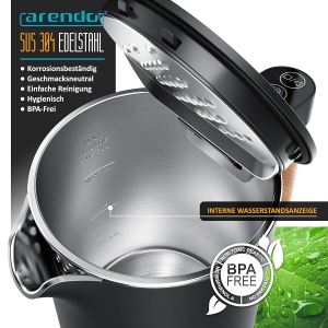 Fierbator electric Arendo cu temperatura reglabila, 1.5L, 2200W, inox, negru - Img 5