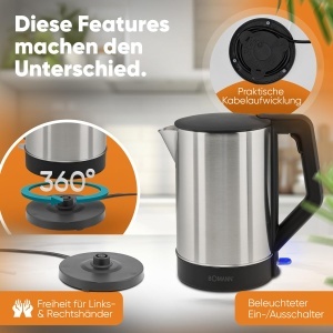 Fierbator electric Bomann WKS 3002 CB, 1.5L, 2200W, BPA-free, Negru - Img 3