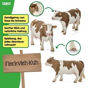 Figurina Ferma - Schleich Fleckvieh-Kuh 13801, 13 x 4 x 8 cm, pentru copii de la 3 ani - Img 3