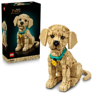 Figurina LEGO Golden Retriever - 3D, cu Halsband si Medaillon, pentru Adulti