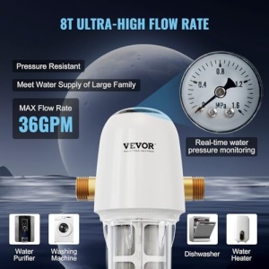 Filtru spin down VEVOR, filtru de sedimente pentru intreaga casa de 40 microni pentru apa de fantana, 1 inch GM + 1 1/4 inch GM, debit mare de 8 t/h, pentru sistemul de filtrare a apei pentru intreaga casa - Img 4