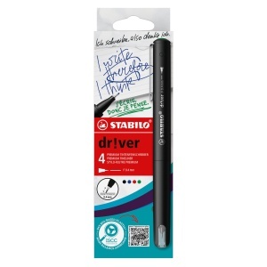 Fineliner STABILO drver, 0.4 mm, set 4 culori rosu, verde, albastru, negru
