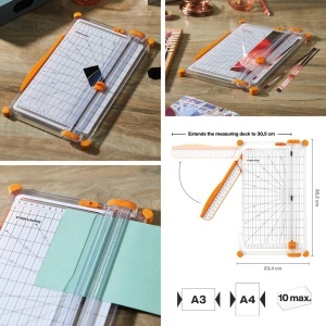 Fiskars Papierschneidemaschine 1077980 A4 AlbPortocaliu Capacitate 10 Foi Brat Extensibil - Img 2