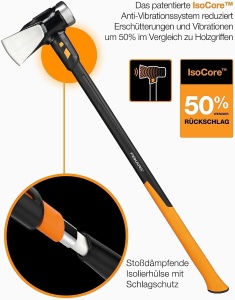 Fiskars Topor de despicat IsoCore XXL pentru despicarea bustenilor sau infiptura in pene, lungime: 92 cm, greutate cap: 3,6 kg, negru/portocaliu, 1020220 - Img 4