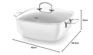 Fissler Tigaie din otel inoxidabil, acoperita (6,5 L - O 28 cm) Cuptor olandez dreptunghiular, cu capac din sticla, se poate folosi pentru cuptor - inductie - Img 7