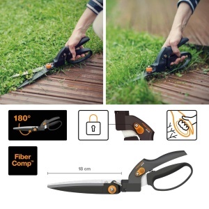 Foarfeca pentru margini gazon Fiskars SmartFit GS40 unghi reglabil 180deg 355 cm negruportocaliu - Img 2