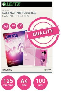 Folii de laminare Leitz A4 125 mic, 100 buc, transparente, rezistente - Img 2