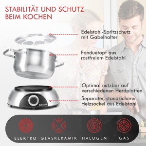 Fondue Bomann(r) pentru 8 persoane | De asemenea, pentru fondue de ciocolata si branza | Set fondue cu 8 furculite pentru fondue | Fondue electrica 1.2L | distributie optima a caldurii | Fondue Set 1400W I Fondue Set Electric FD 2248 CB - Img 6
