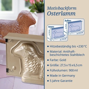 Forma de copt Dr. Oetker Lamm 900 ml, aurie, antiaderenta, 3D - Img 4