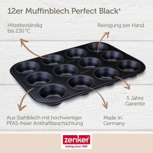 Forma pentru briose Zenker Perfect Black 12 cu antiaderenta dubla otel rezistent Made in Germany - Img 3