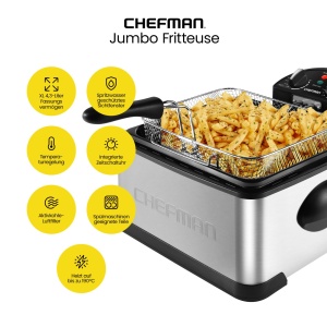 Friteuza Chefman XL Jumbo, 4.3 Litri, 2000W, Inox, Timer Reglabil - Img 2