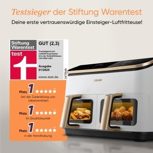 Friteuza cu aer cald COSORI Dual Basket 8.5L, 1750W, Negru-Alb, 6-in-1 - Img 2