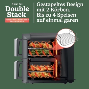 Friteuza cu aer cald Ninja Double Stack SL451EUSD, 9.5L, 6 functii, Steingold - Img 3