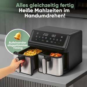 Friteuza cu aer cald ProfiCook PC FR 1296 H 9L 2 compartimente 8 programe automate - Img 3