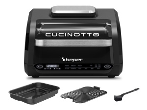 Friteuza multifunctionala BEPER P101FRI081, friteuza digitala cu LED cu 8 programe, gratar cu 4 moduri de gatit, temperatura pana la 230degC, temporizator pana la 120 min, incl. accesorii, negru