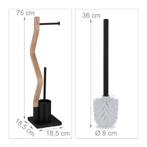 Garnitura WC Relaxdays, suport hartie si perie, 75x18,5x18,5cm, negrunatur - Img 4