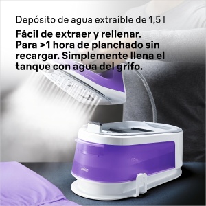 Generator de abur Braun CareStyle 1 IS 1014 VI, talpa SuperCeramic, 3 setari de termostat, functie de abur vertical, Easy CalcClean, explozie de abur 360 g/min, rezervor de apa de 1,5 l, 2200 W, alb-violet - Img 6