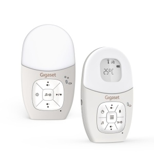 Gigaset Baby 100 Audio - Monitor audio pentru bebelusi cu tehnologie DECT - Comunicare bidirectionala securizata - Raza de actiune de 300 m - Cronometru de hranire - Senzor de temperatura - Lumina de noapte - Afisaj de sunet pe 3 niveluri, gri cald