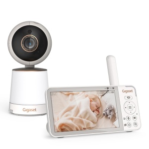 Gigaset Baby 500 Video - Monitor video pentru bebelusi cu transmisie video HD - Tehnologie Secure FHSS - Ecran LCD IPS de 5" - Durata lunga de viata a bateriei - Mod de vedere pe timp de noapte color - Alb crem/Bronz