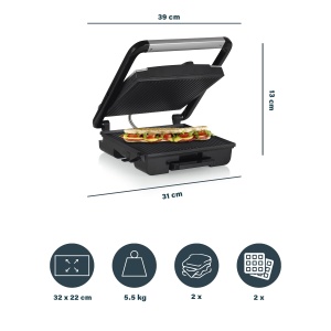 Gratar electric Princess 112425, 2000 W, suprafata antiaderenta 30x27 cm, argintiu - Img 3