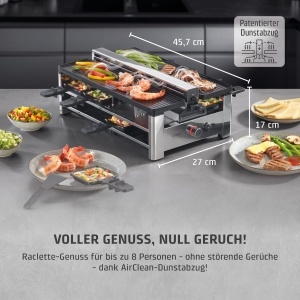 Gratar Raclette CASO AirClean pentru 8 persoane 1500W Dunstabzug integrat Placi ceramice antiaderente - Img 3