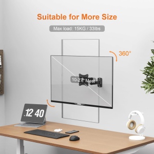 GRIFEMA GB1009-1 Televizor cu montare pe perete pentru monitor pentru 10-27", suport pentru monitor pivotant de perete rabatabil extensibil, pana la 15 kg, VESA 100x100mm si 75x75mm, montare pe ecran rotativa 360 deg - Img 4