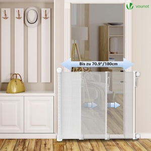 Grilaj de siguranta extensibil VOUNOT, 0-180 cm, alb, pentru copii si animale - Img 2