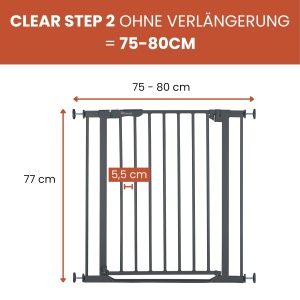 Grilaj de siguranta hauck Clear Step, 75-80 cm, autoinchidere, gri inchis - Img 2