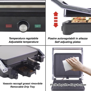 Grill electric multifunctional Beper P101TOS503, 2000 W, Placi antiaderente, Deschidere 180 - Img 4
