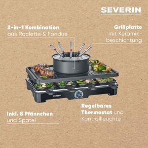 Grill Raclette Fondue Severin RG2347, 2-in-1 pentru 8 persoane, 1400W - Img 9