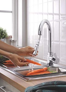 GROHE Feel - Baterie chiuveta cu o singura parghie (duza inalta in C, montare cu o singura gaura, pulverizare dubla extracabila, sistem de instalare rapida), crom, 31486001 - Img 4