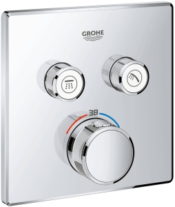 GROHE Grohtherm Smartcontrol - Termostat pentru sistem de dus si dus (2 supape de inchidere, design ultraplat, rozeta metalica de perete), crom, 29124000, patrat - Img 1