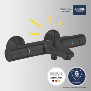 GROHE Precision Start, robinet pentru cada, cu economie de apa (robinet de dus, termostat mentine temperatura constanta, anti-oparire la 38degC, baterie cu buton de economisire a apei), negru, 345982430 - Img 3