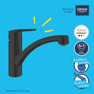 GROHE Start, robinet de bucatarie (pivotare la 140deg, conexiune flexibila, inclusiv instrument de asamblare), negru, 305302431 - Img 3