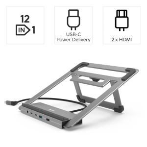 Hama USB-C Hub Docking Station 12in1 Laptop Stand Gri Aluminiu - Img 2