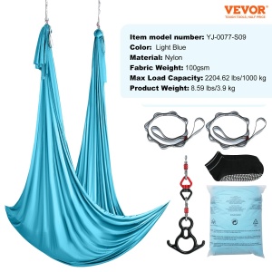 Hamac yoga aerian VEVOR YJ-0077-S09, 10 x 2,8 m, 1000 kg, albastru - Img 8