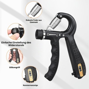 Handtrainer GRIFEMA, antrenor de forta pentru maini, rezistenta ajustabila 5-60kg, negru - Img 5