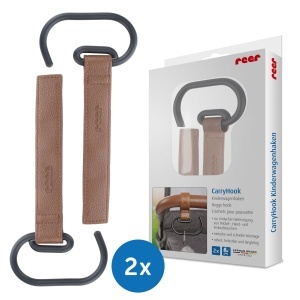 Hanger pentru carucior reer CarryHook, 2 bucati, universal, negru-maro, cu prindere velcro - Img 2