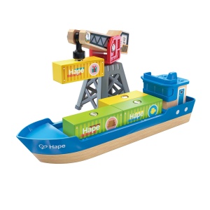 Hape Cargo Ship & Harbour Crane, Set de cale ferata, de la 3 ani