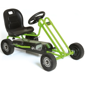 hauck Go-Kart Lightning pentru copii de la 4 ani pana la 50 kg dimensiunea corpului 90-110 cm, masina cu pedale cu frana de mana, scaun reglabil, treapta inainte si marsarier, actionare cu pedale (verde)