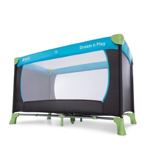hauck Pat de calatorie pentru copii Dream N Play de la nastere pana la 15 kg, Mic pliabil cu landou si fund pliabil, suprafata de culcare 120 x 60 cm (Albastru apa) - Img 7