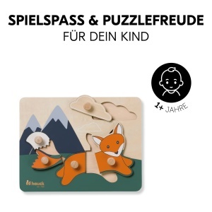 Hauck Puzzle din Lemn pentru Copii 1 An Forme Animale Butoane Ergonomice Fabricat din Lemn FSC - Img 7