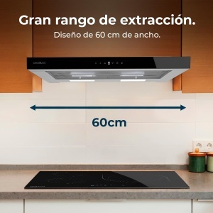 Hota telescopica Cecotec 60 cm Flux TLT 605500 Sticla Negru A Motor 70W Consum redus de energie Fata din sticla alba Extractie 550m3h Control tactil s - Img 3