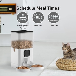 Hranitor automat Dual Bowl pentru Caini si Pisici, 6L, Alimentare Dubla, Controlul Portiei, Wi-Fi 2.4 Ghz, Inregistrare Vocala 10 Secunde, Programabil, Alb - Img 3