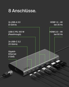 Hub USB-C Belkin INC015BTSGY-CZ, 8-in-1, 100W, 2 Monitoare, Argintiu - Img 3