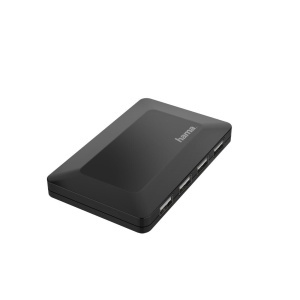 Hub USB Hama 4 Porturi, negru, cu alimentare si cablu de 1.5m
