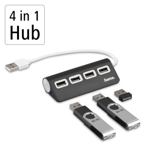 Hub USB Hama 4in1 Essential Line Negru High-Speed USB 20 Plug and Play - Img 2