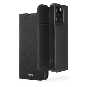 Husa pentru telefon Hama pentru iPhone 15 Pro, neagra, cu suport si compartiment pentru carduri
