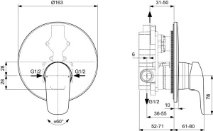 Ideal Standard Ceraflex, baterie pentru cada sau dus, incorporata, de unica folosinta, piese exterioare, cromata - Img 3